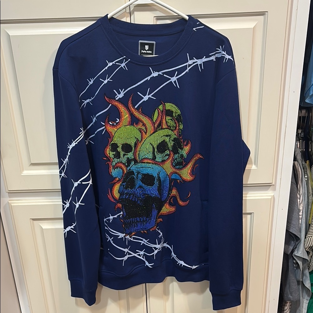 Motive denim Blue Skull Graphic Sweater